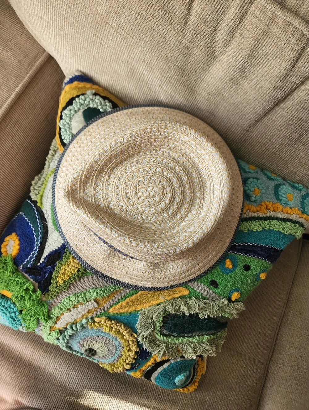 Straw Boater Hat with Navy Accent - Picture 2 of 10